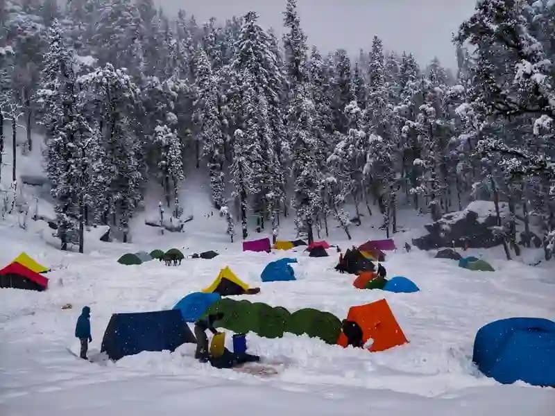 Snow in Kedarkantha trek camps