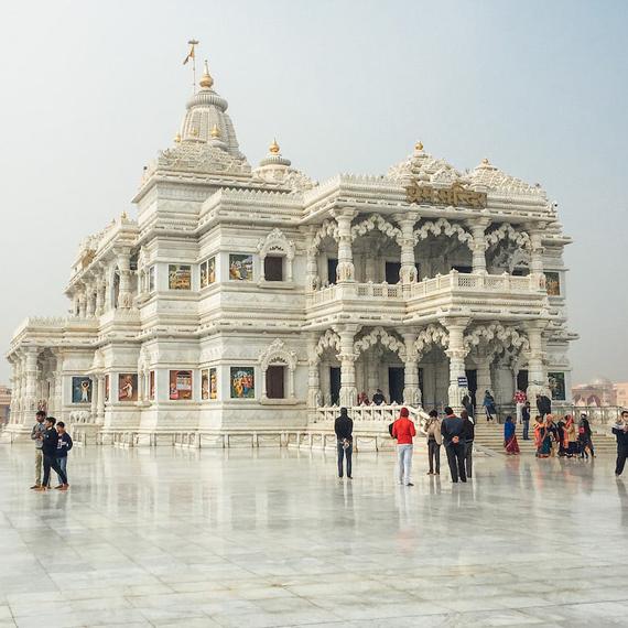 Prem Mandir at sunrise, Vrindavan Prem Mandir at sunrise, Vrindavan